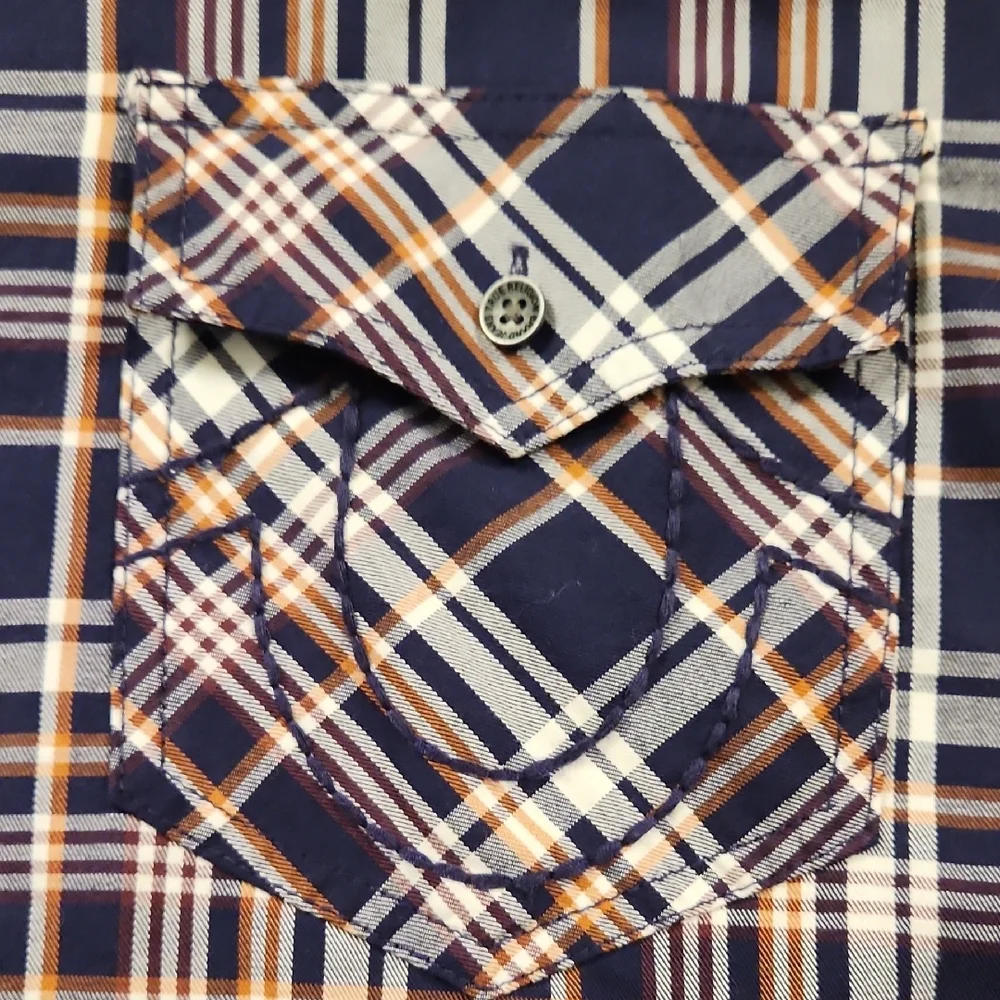 True Religion Plaid Shirt Blue and White Button Down Shirt Mens 3XL‎
